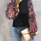 Round Neck Contrasting Color Printed Lantern Sleeve Top