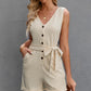 Button Front Belted Sleeveless Romper