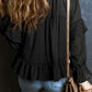 Swiss Dot Tie Neck Flounce Sleeve Blouse