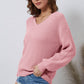 V-Neck Ribbed Dropped Shoulder Sweater
