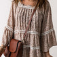 Floral Pleated Flare Sleeve Blouse