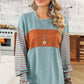 Striped Round Neck Lantern Sleeve Sweatshirt