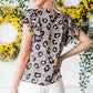 Animal Print Puff Sleeve Round Neck Blouse