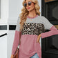 Color Block Round Neck Long Sleeve Blouse