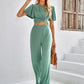 Textured Flutter Sleeve Top and Pants Set