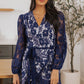 Pompom Trim Puff Sleeve Belted Lace Dress