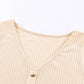 Decorative Button V-Neck Waffle-Knit Babydoll Tank