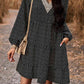 Lace Trim V-Neck Long Sleeve Dress