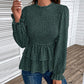 Printed Round Neck Smocked Flounce Sleeve T-Shirt
