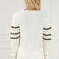 Openwork Striped Round Neck Sweater