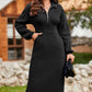 Half Zip Collared Neck Slit Midi Dress