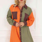 Contrast Button Up Collared Neck Dress