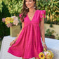 Textured V-Neck Flutter Sleeve Dress