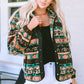 Geometric Snap Down Jacket with Pockets