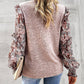 Round Neck Contrasting Color Printed Lantern Sleeve Top