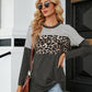 Color Block Round Neck Long Sleeve Blouse