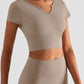 Notched Neck Short Sleeve Cropped Sports Top