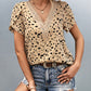 Animal Print V-Neck Petal Sleeve Blouse