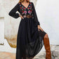 Flower Tie Neck Balloon Sleeve Dress