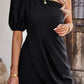 One-Shoulder Puff Sleeve Pleated Detail Romper