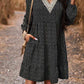Lace Trim V-Neck Long Sleeve Dress