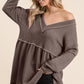 BiBi Waffle Knit V-Neck Babydoll Blouse