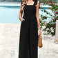Frill Trim Tie Shoulder Wide Leg Jumpsuit with Pockets