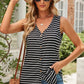 Striped Buttoned V-Neck Tank