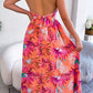 Botanical Print Tied Backless Cutout Slit Dress