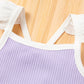 Baby Girl Contrast Trim Ribbed Cami and Shorts Set