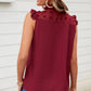 Swiss Dot Buttoned Ruffle Trim Tank