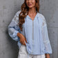 Crochet Tassel Tie Neck Long Sleeve Blouse