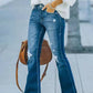 Button Fly Distressed Wide Leg Jeans