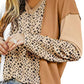 Color Block Leopard Notched Long Sleeve Blouse