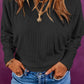 Ribbed Round Neck Long Sleeve Blouse