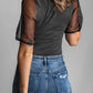 Spliced Mesh Puff Sleeve Blouse