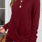 Ruched Round Neck Long Slleeve T-Shirt