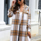 Plaid Belted Collared Neck Button Up Jacket
