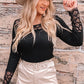 Spliced Lace Round Neck Long Sleeve Top