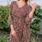 Printed Balloon Sleeve V-Neck Dress