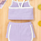 Baby Girl Contrast Trim Ribbed Cami and Shorts Set