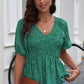 Smocked Balloon Sleeve Peplum Blouse