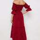 Off-Shoulder Flounce Sleeve Frill Trim Tiered Dress