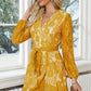 Pompom Trim Puff Sleeve Belted Lace Dress