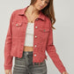 RISEN Raw Hem Button Up Cropped Denim Jacket