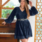 Plus Size Lace Detail V-Neck Balloon Sleeve Mini Dress