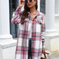 Plaid Belted Collared Neck Button Up Jacket