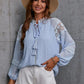 Crochet Tassel Tie Neck Long Sleeve Blouse