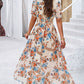 Smocked Floral V-Neck Short Sleeve Dress