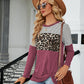 Color Block Round Neck Long Sleeve Blouse